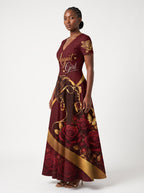 "August Girl Roses" Short Sleeve Maxi Dress