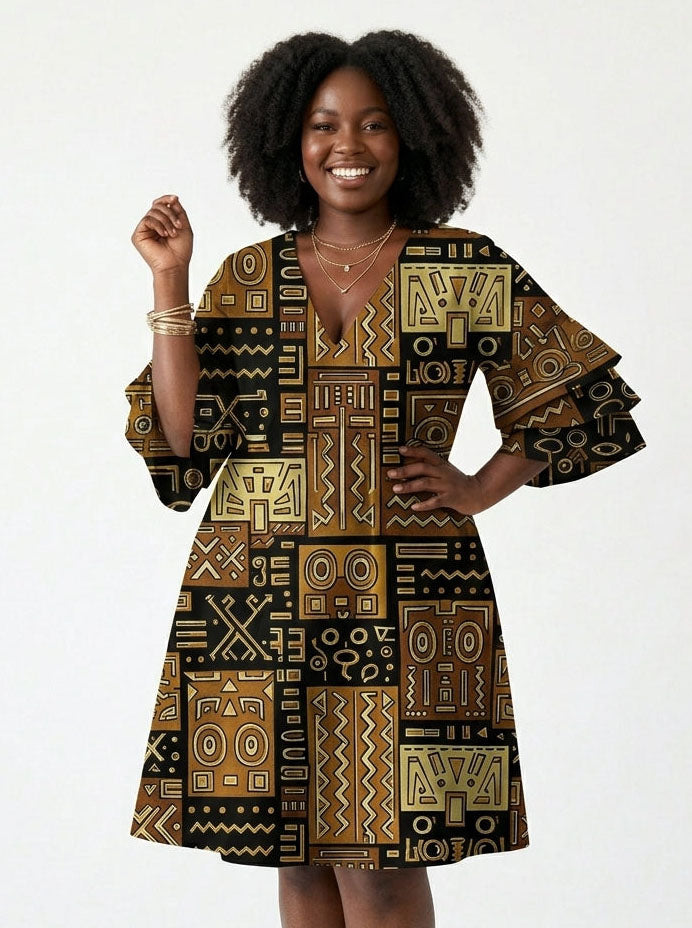 "Sankofa" Stacked Ruffle Sleeve Dress