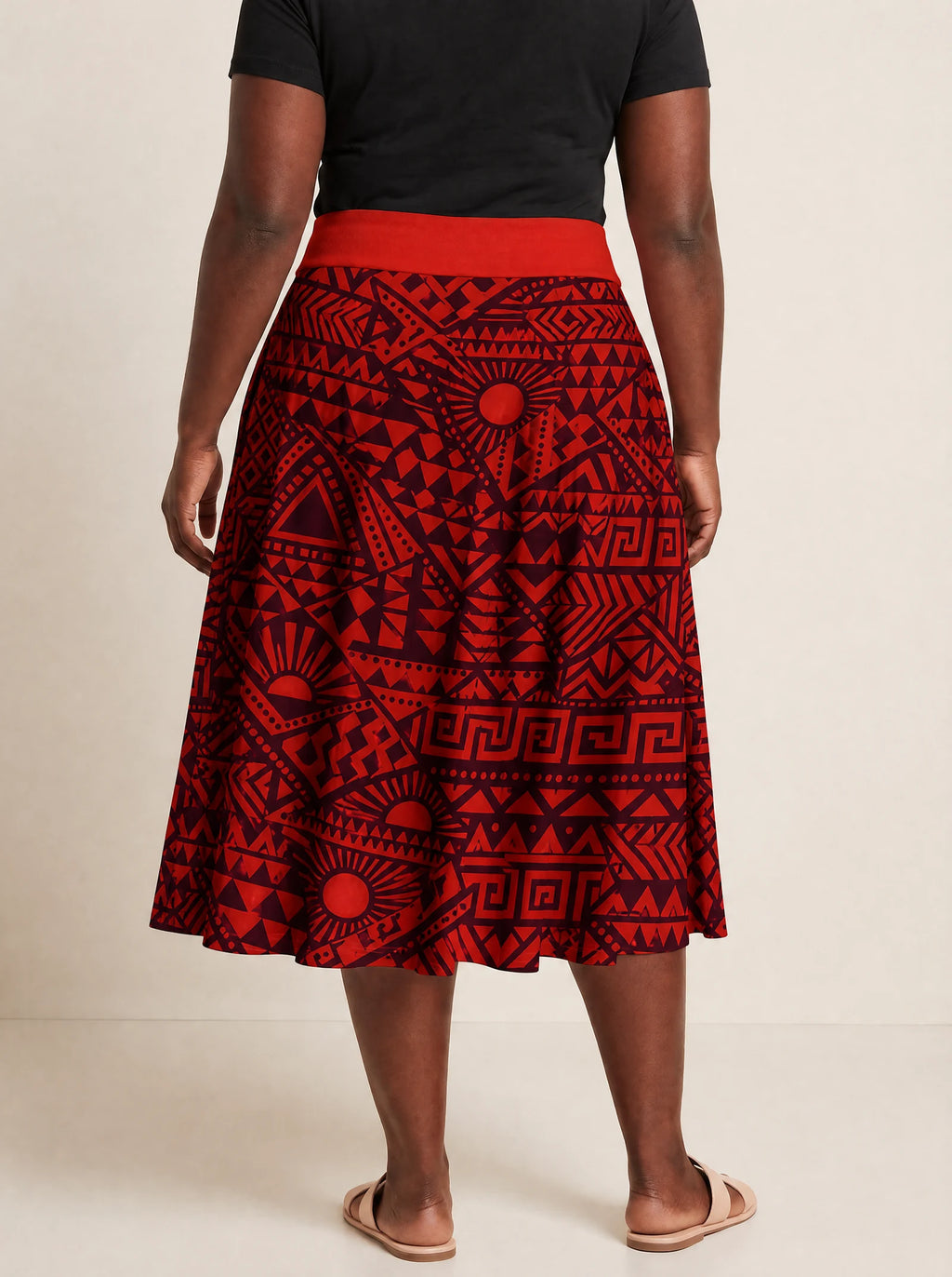 "Shaka Burgundy" Twirl Skirt — cropped back view on model