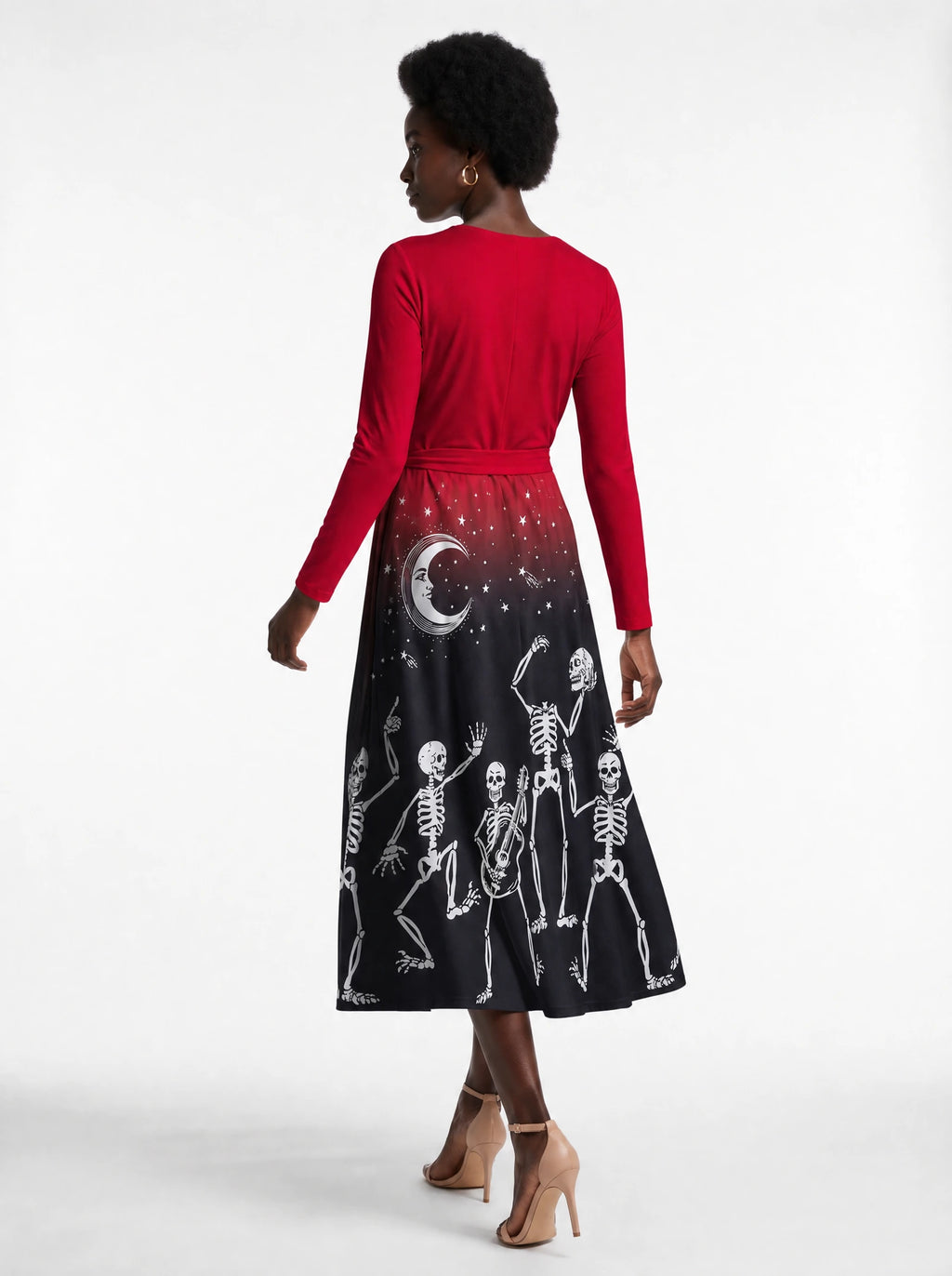 "Mwezi" Halloween Long Sleeve Midaxi Dress — back view on model