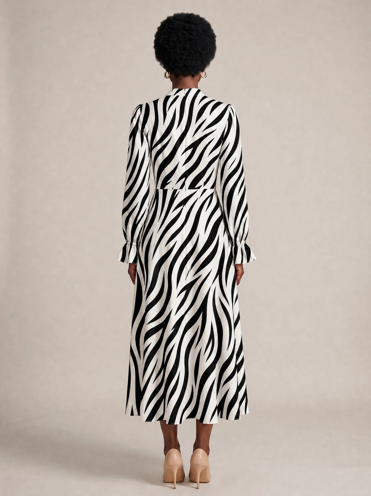 "Milia" Long Puff Sleeve Dress — back view on model