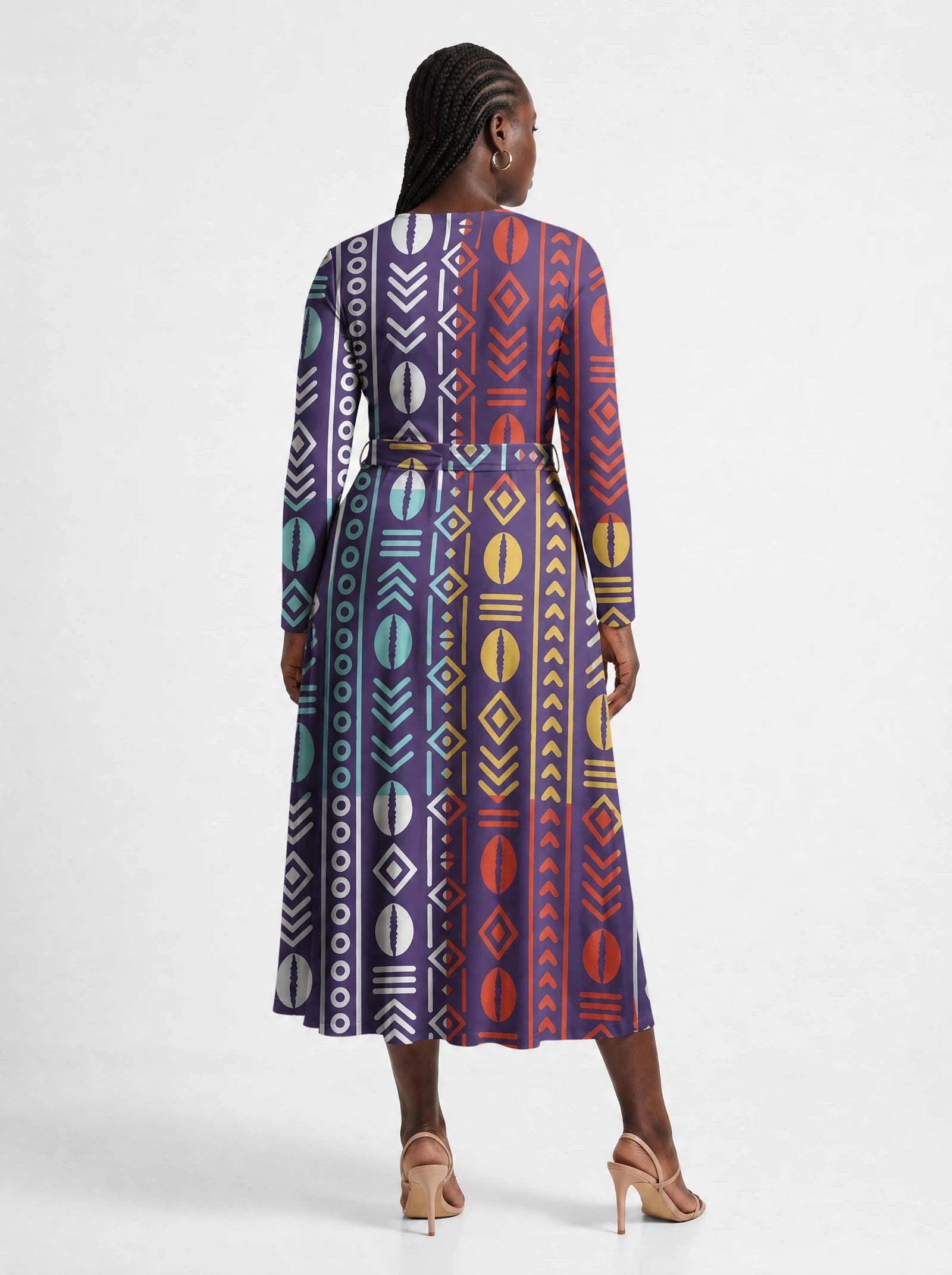 "Oshun Zamani" Viscose Midi Dress — back view on model