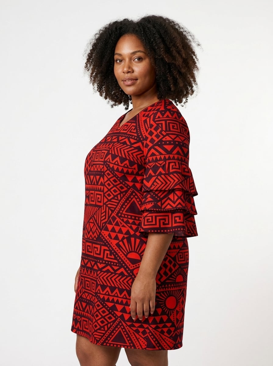 "Shaka" Burgundy Stacked Ruffle Sleeve Dress