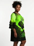 "Selah" Green Stacked Ruffle Sleeve Dress