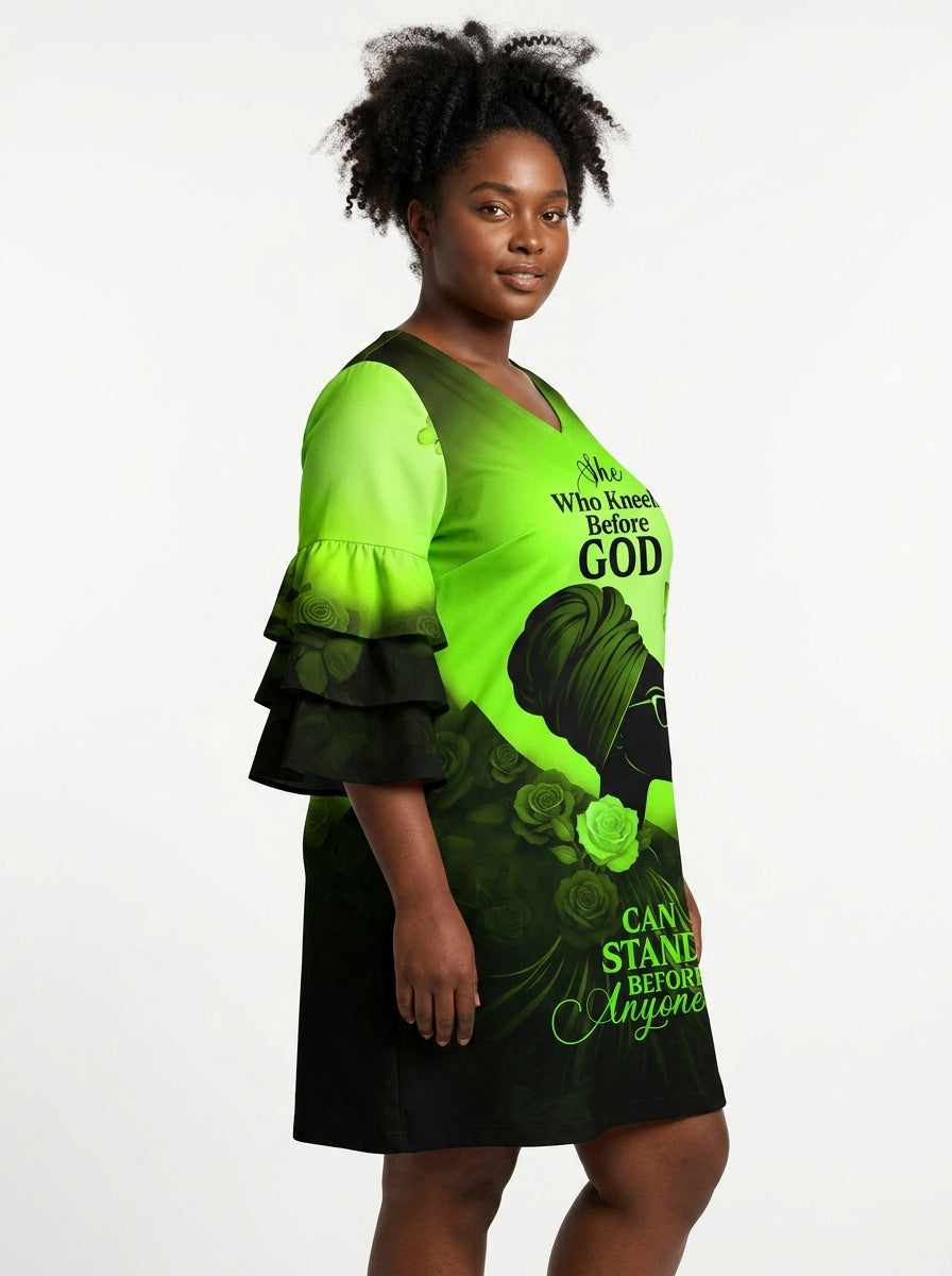 "Selah" Green Stacked Ruffle Sleeve Dress