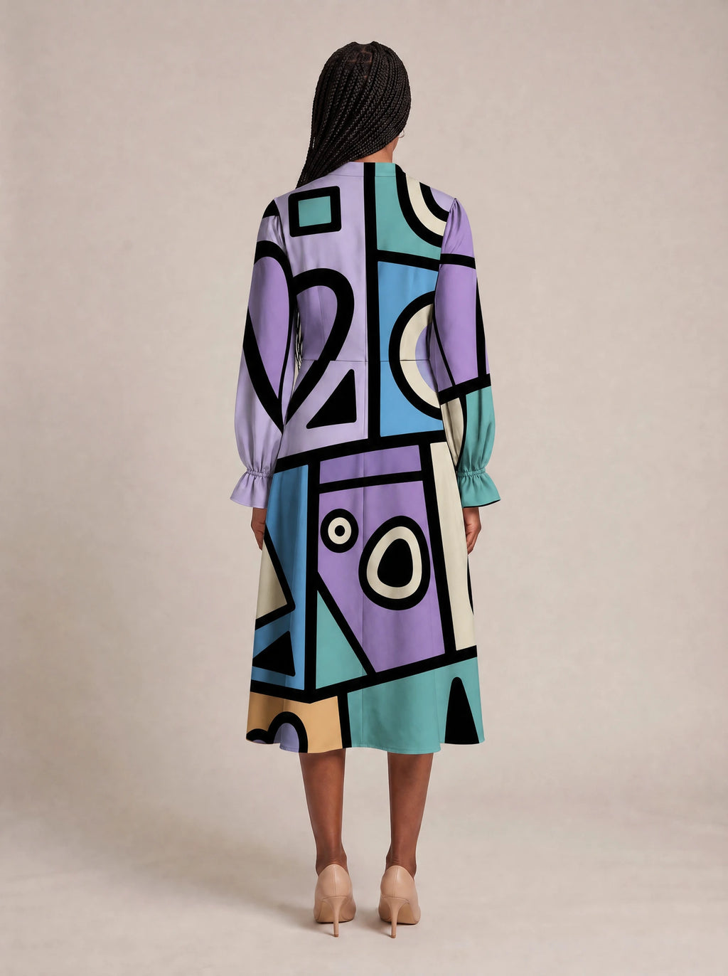 "Sanaa" Long Puff Sleeve Dress — back view on model
