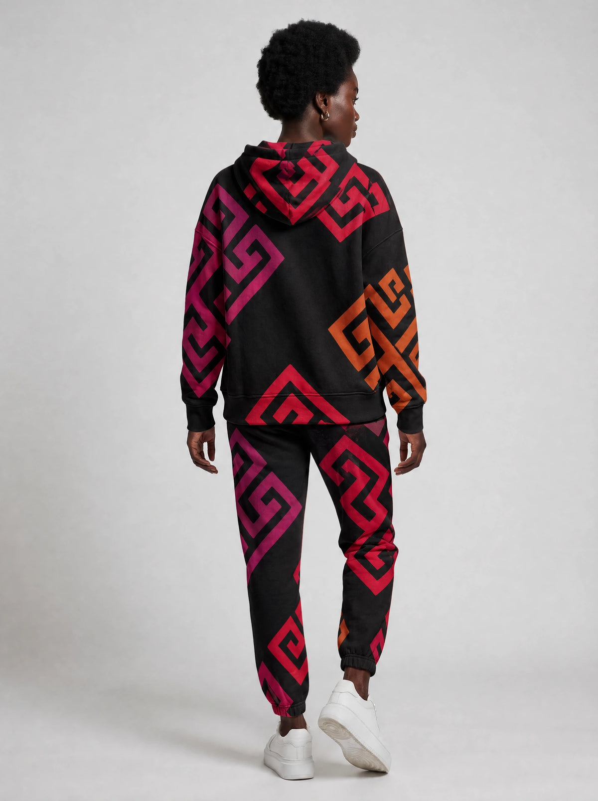"Kiungo" Black Berry Hoodie & Jogger Set — back view on model