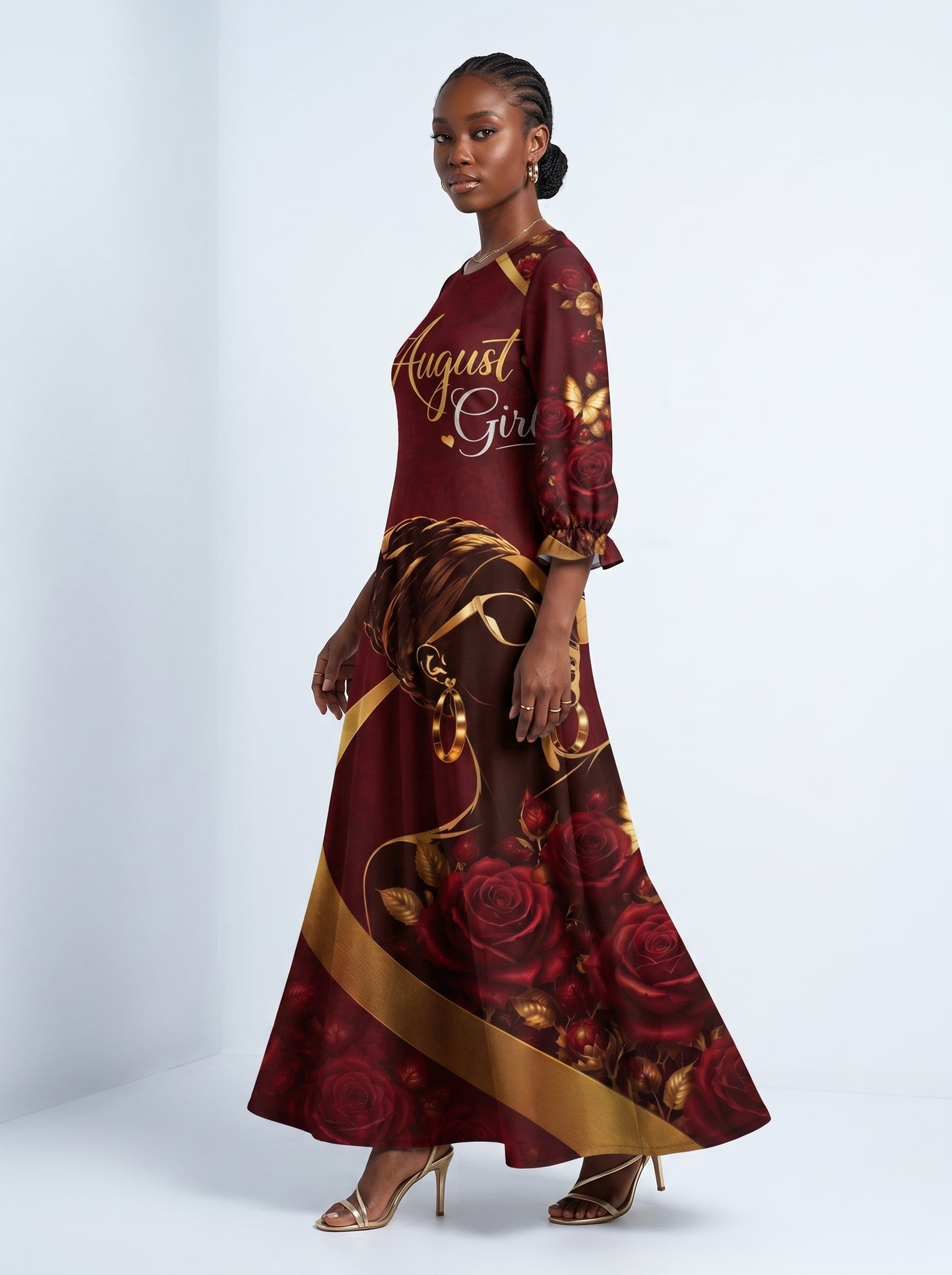"August Girl Roses" Long Sleeve Maxi Dress