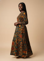 Afrocentric Pattern Long Sleeve Maxi Dress