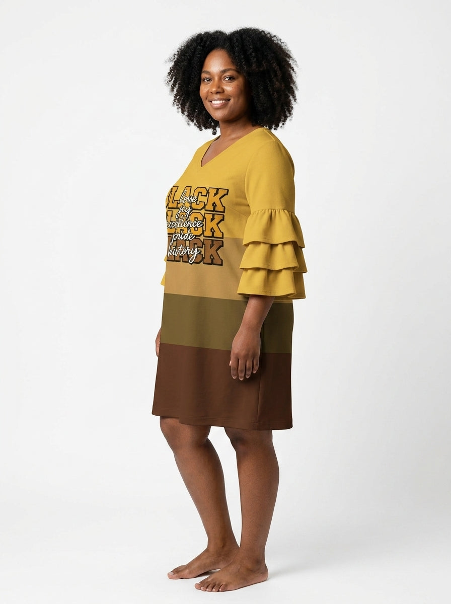 Black Excellence Stacked Ruffle Sleeve Dress