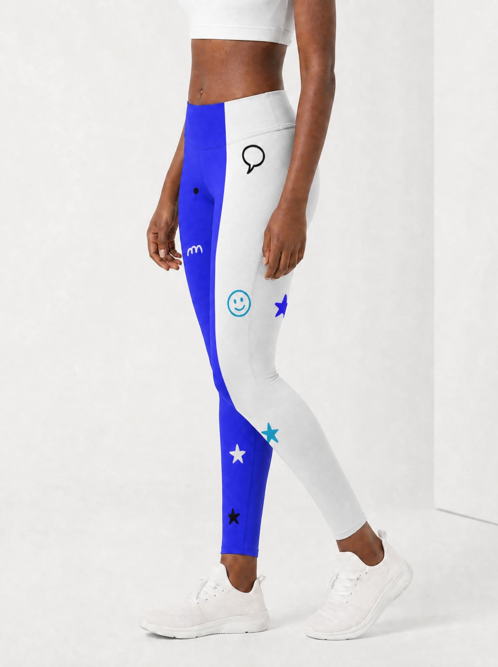 Feeling Blacknificient Blue Leggings — side view on model
