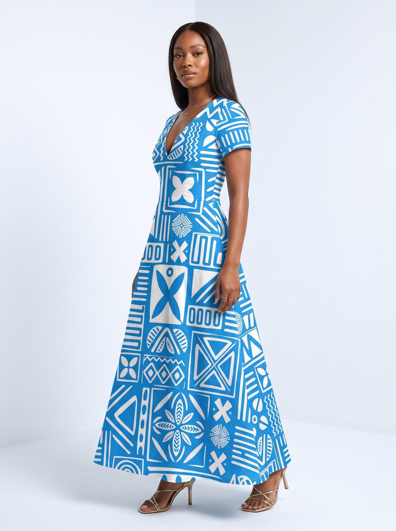 "Anga" Short Sleeve Maxi Dress