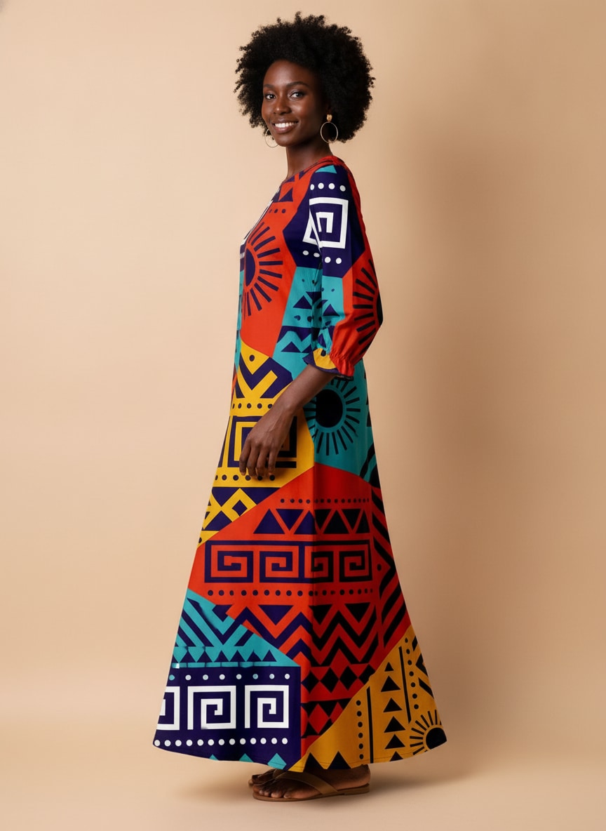 "Kanga" Long Sleeve Maxi Dress