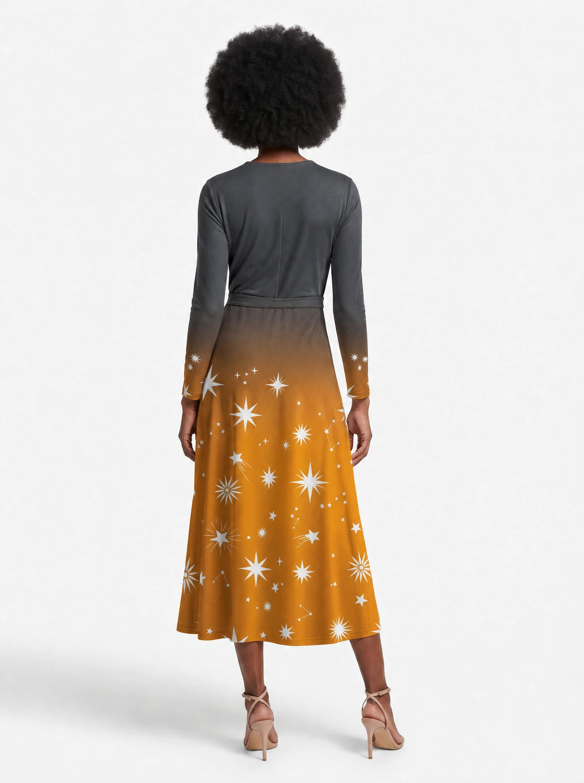 "Nuru" Long Sleeve Midaxi Dress — back view on model