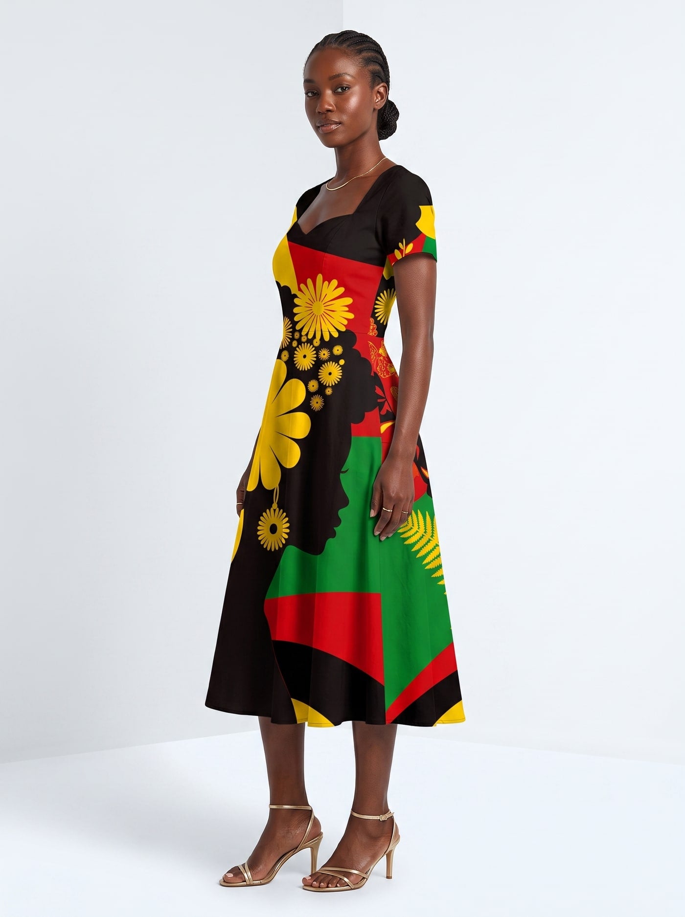 "Furaha" Sweetheart Midi Dress
