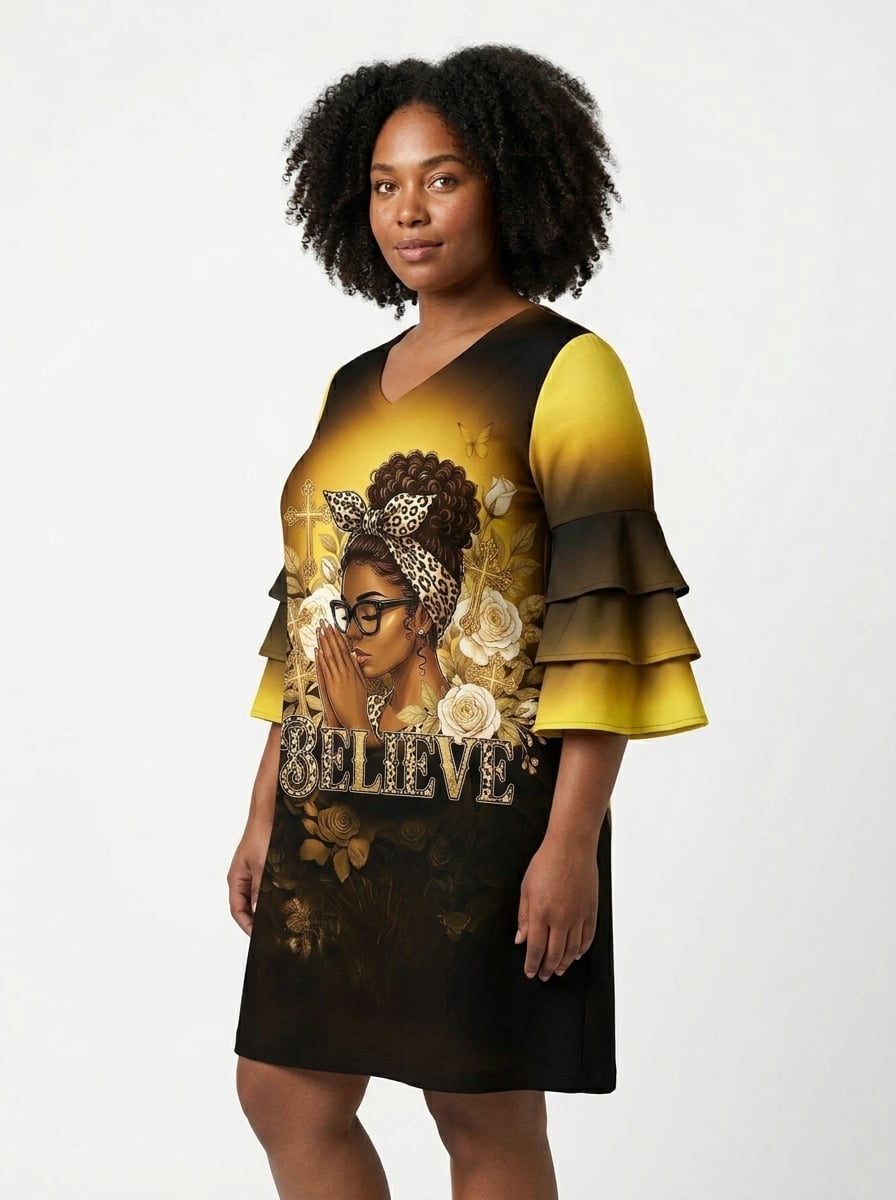 "Imani" Amber Stacked Ruffle Sleeve Dress
