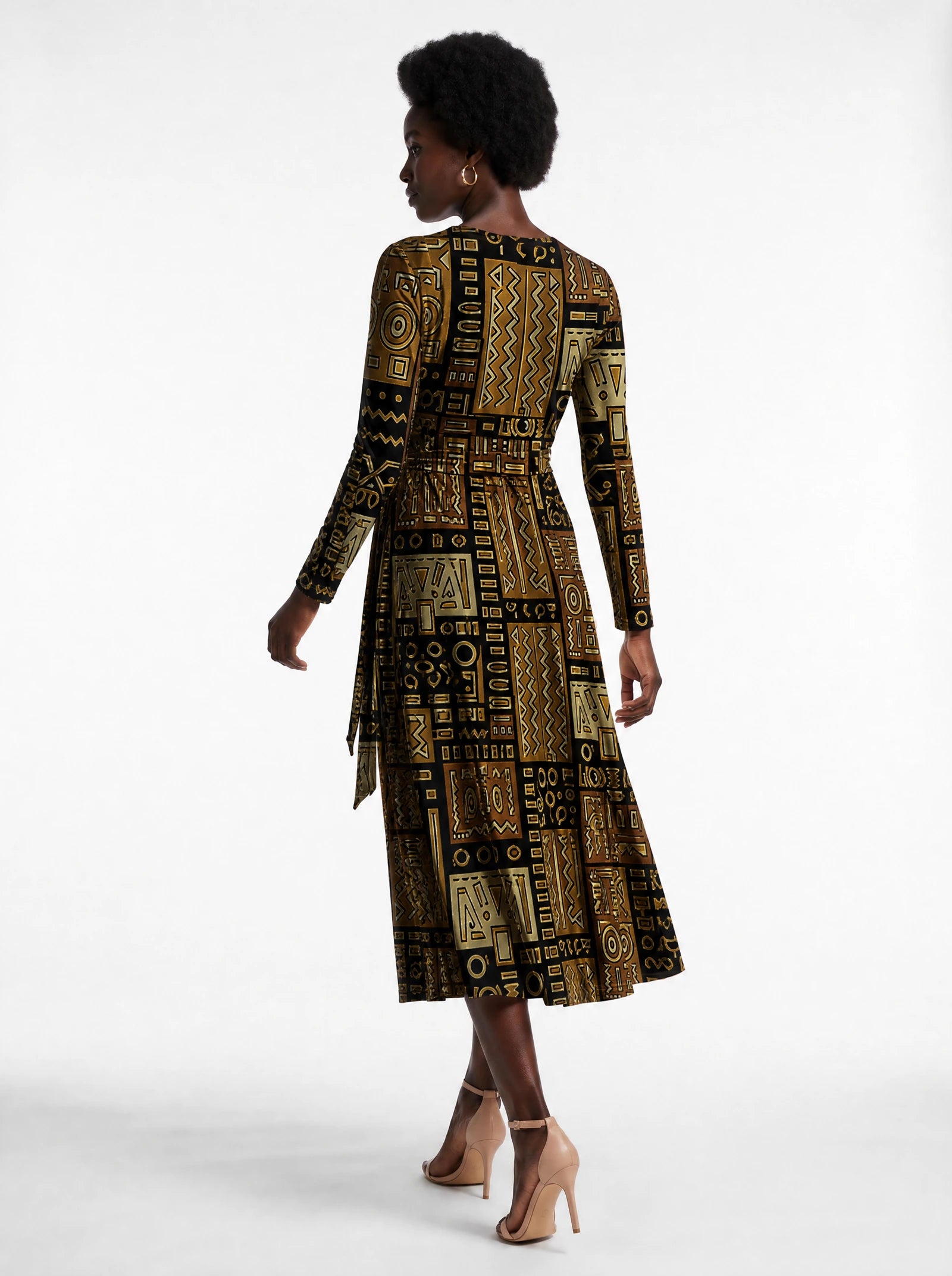 "Sankofa" Viscose Midi Dress — back view on model
