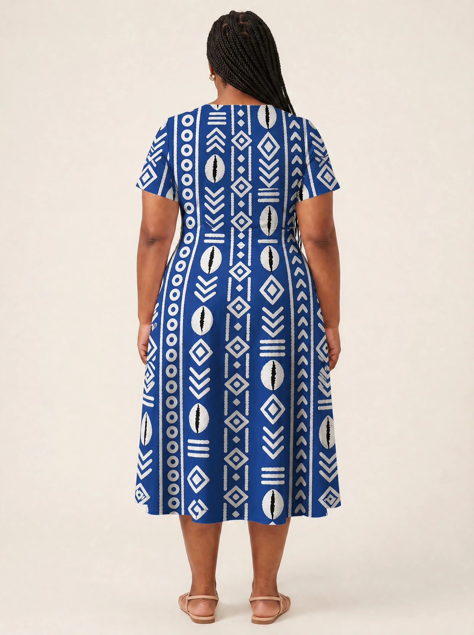 "Oshun Royal Blue" V Neck Midi Dress