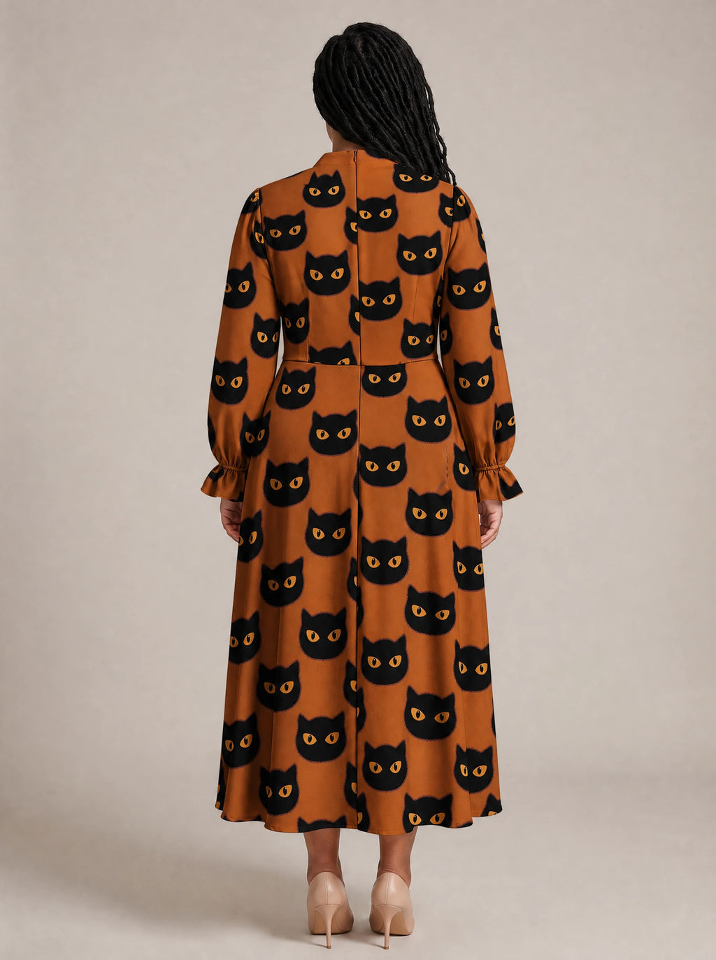 "Paka" Halloween Long Puff Sleeve Dress — back view on model