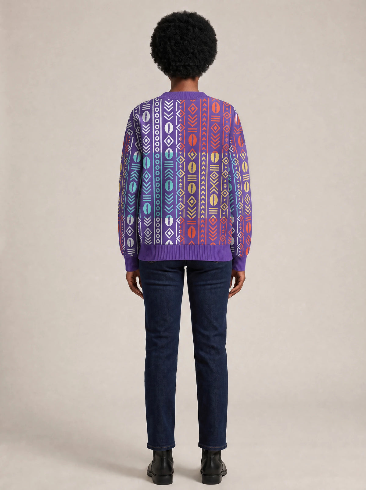 "Oshun Zamani" Cardigan — back view on model