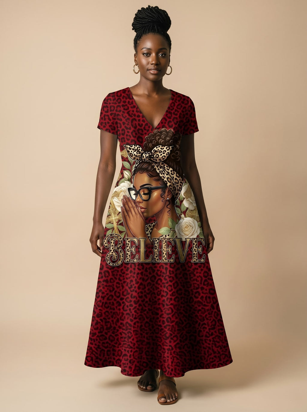 "Imani" Rouge" Short Sleeve Maxi Dress