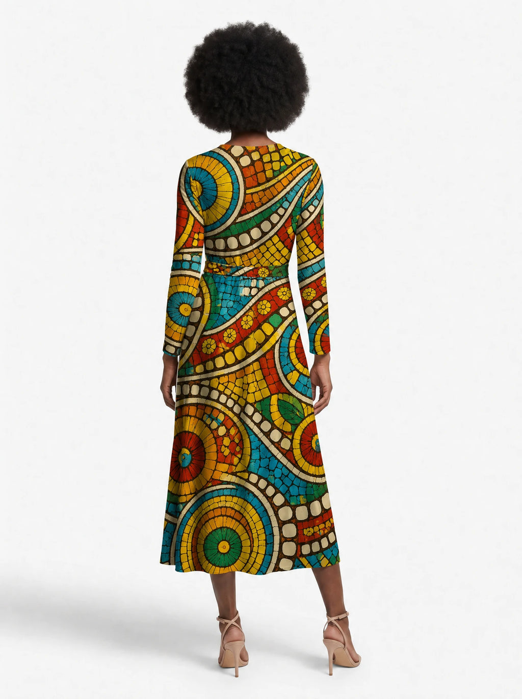 "Taji" Viscose Midi Dress — back view on model