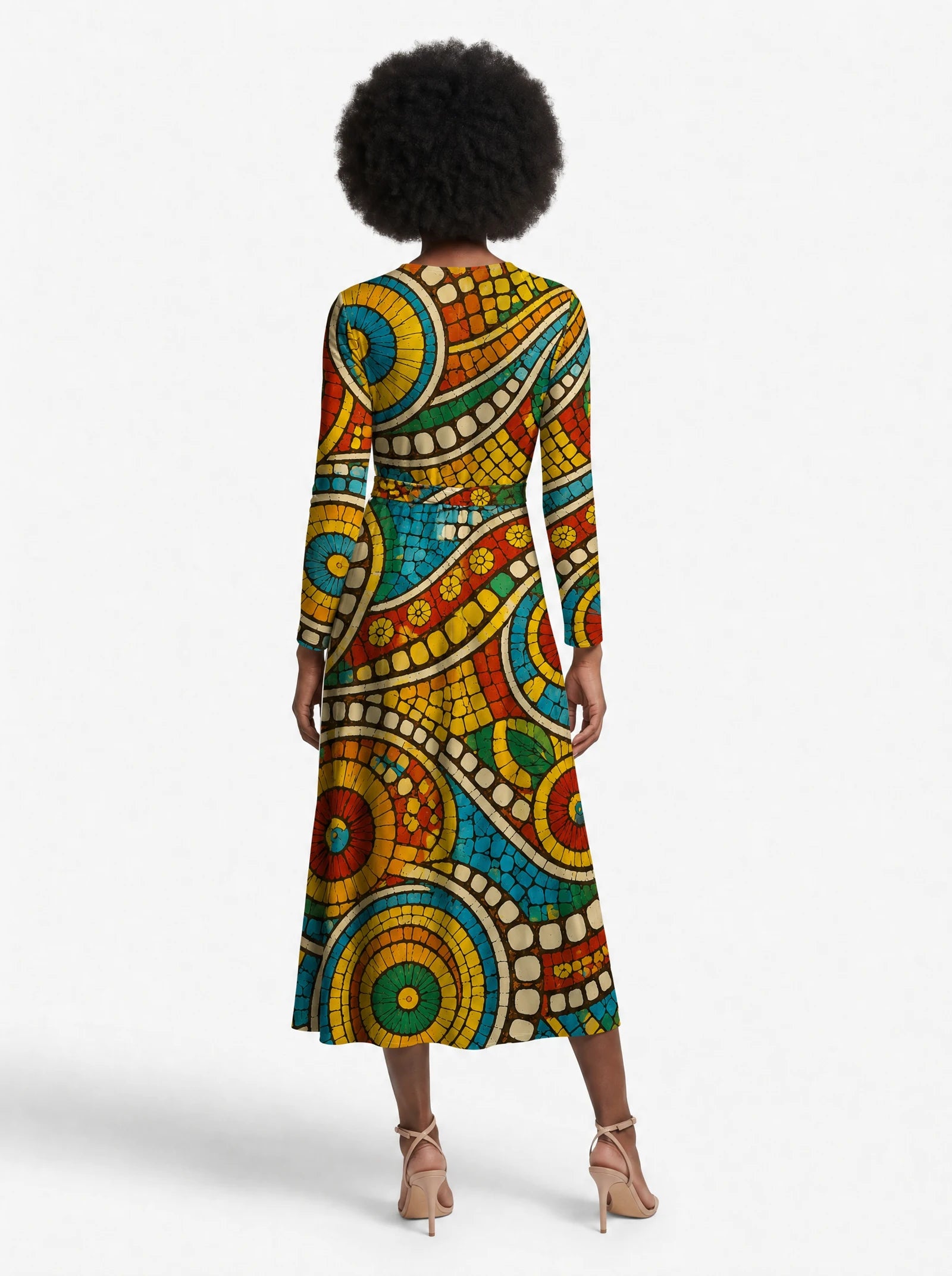 "Taji" Viscose Midi Dress — back view on model