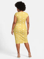 "Oshun Dhahabu" Cap Sleeve Midi Dress — back view on model