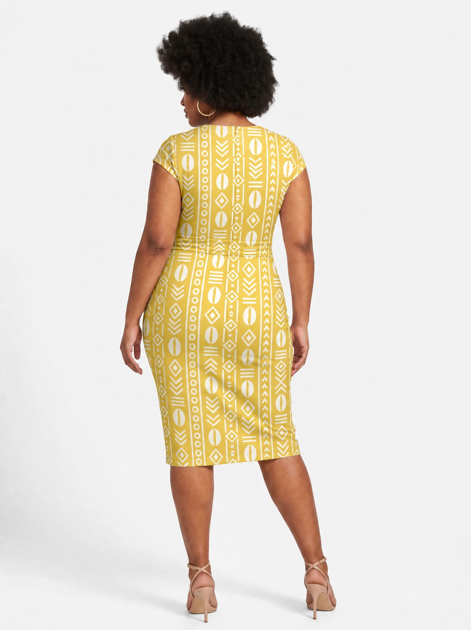 "Oshun Dhahabu" Cap Sleeve Midi Dress — back view on model