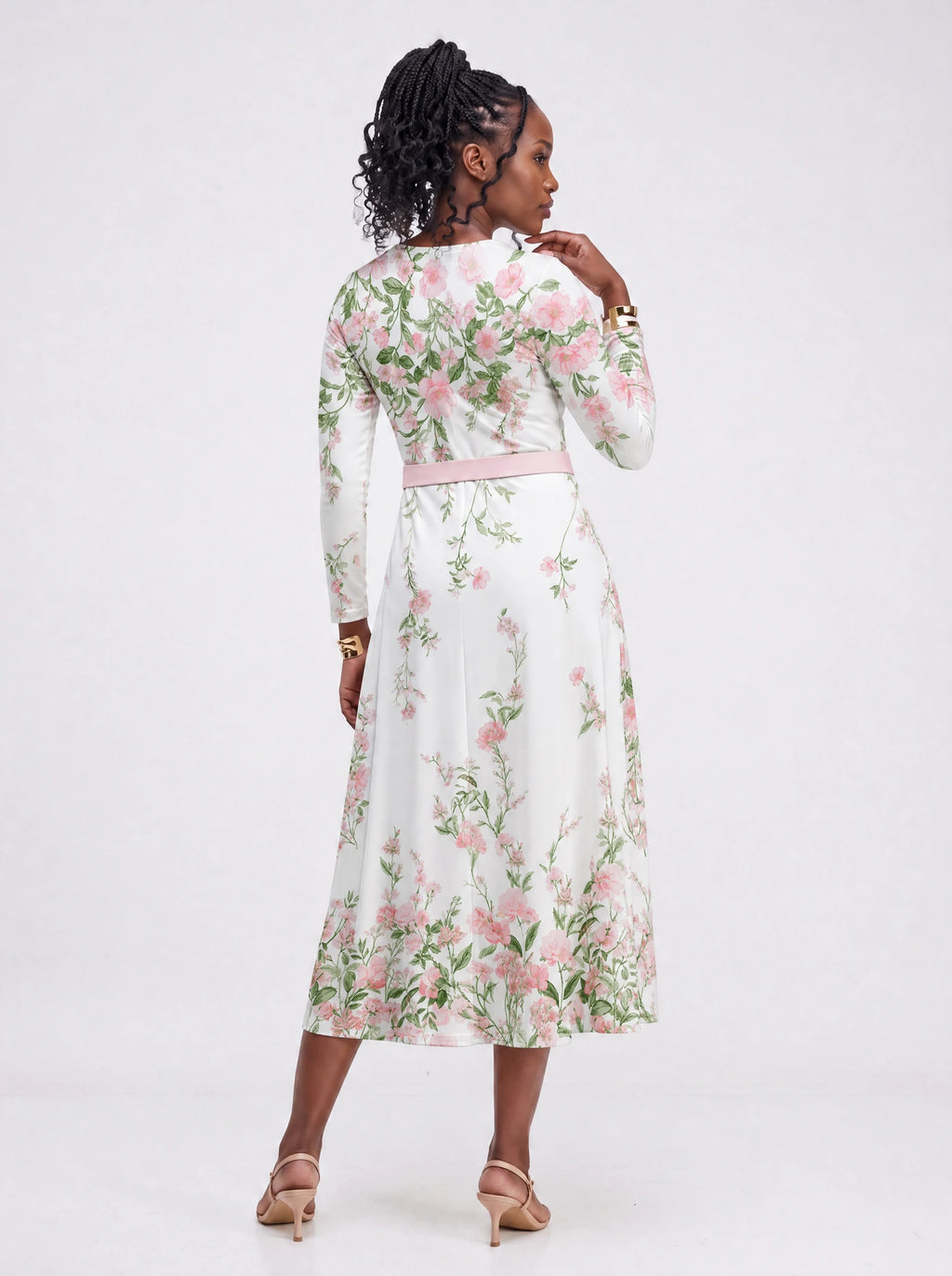 "Chanua" Long Sleeve Midaxi Dress — back view on model