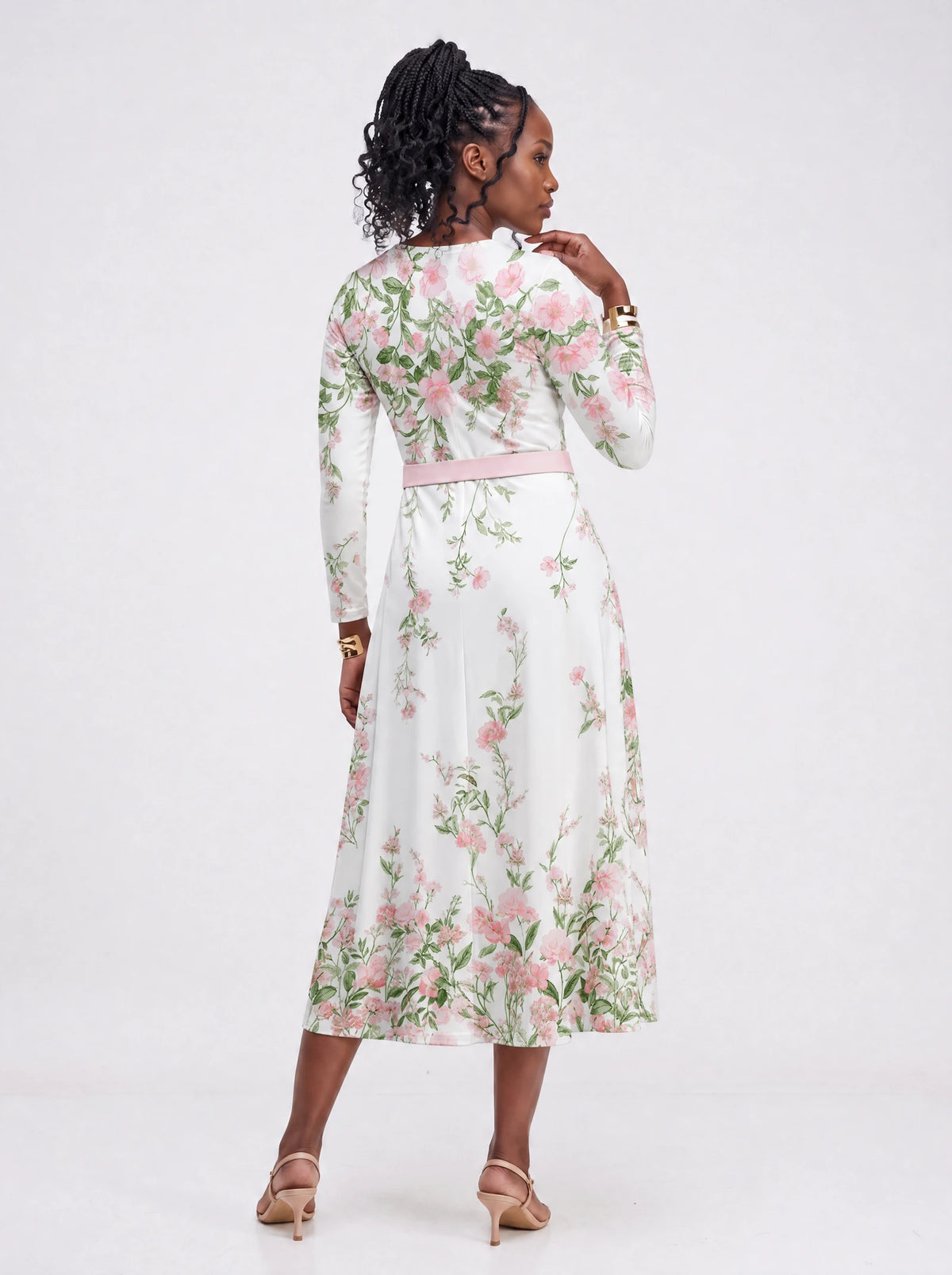 "Chanua" Long Sleeve Midaxi Dress — back view on model