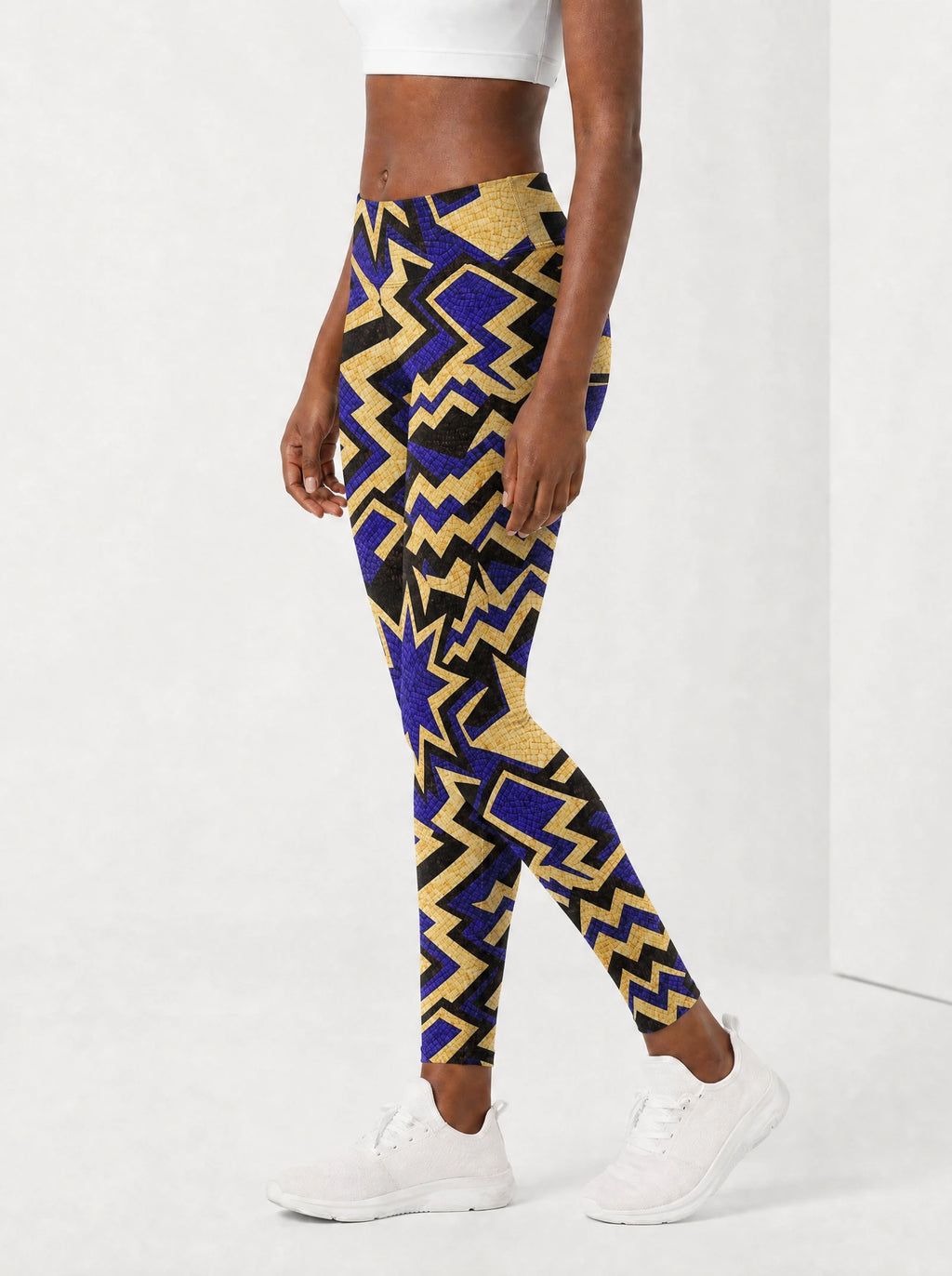 Royal Blue Sheba Leggings — side view on model