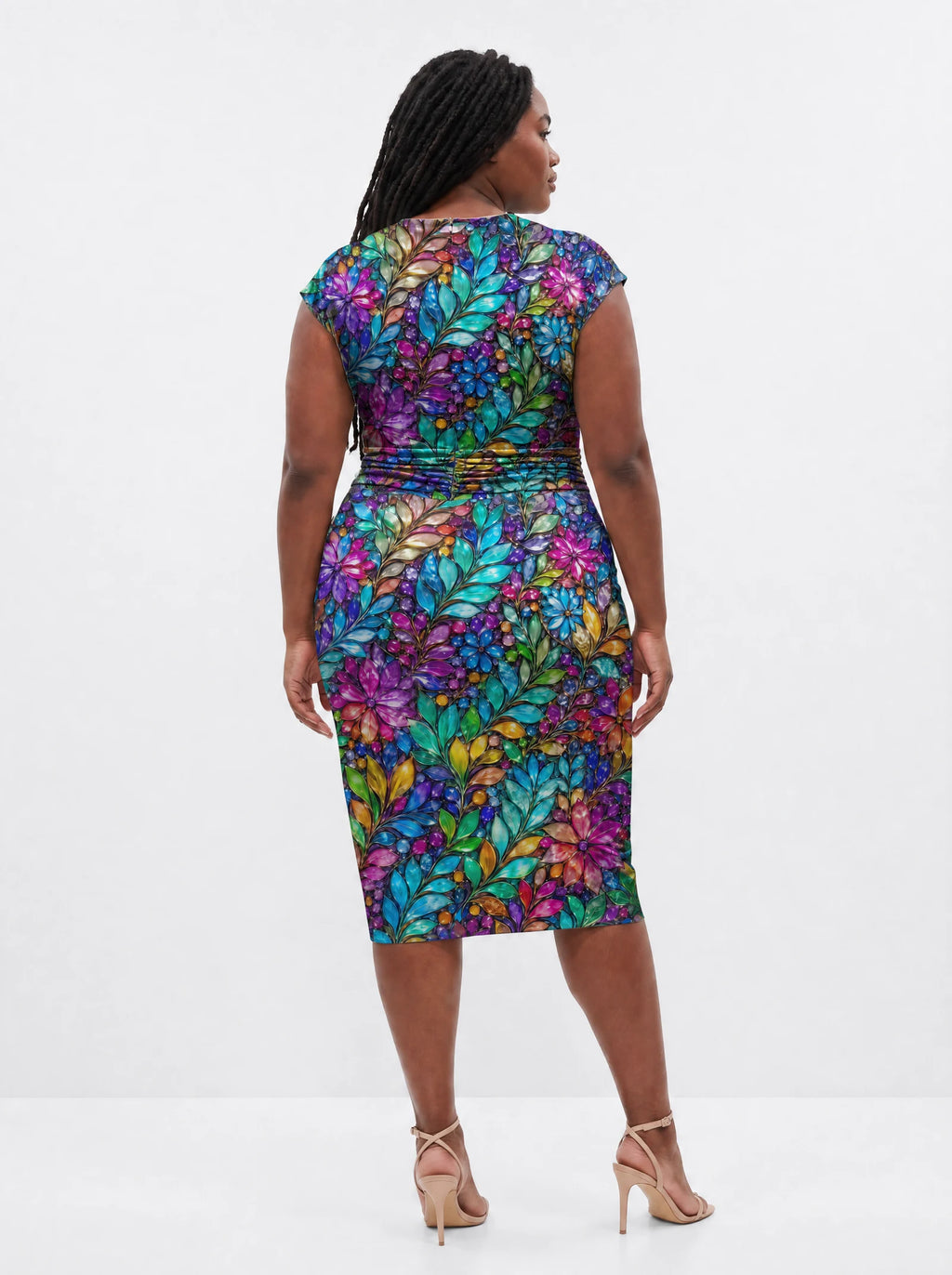 "Upinde" Cap Sleeve Midi Dress — back view on model