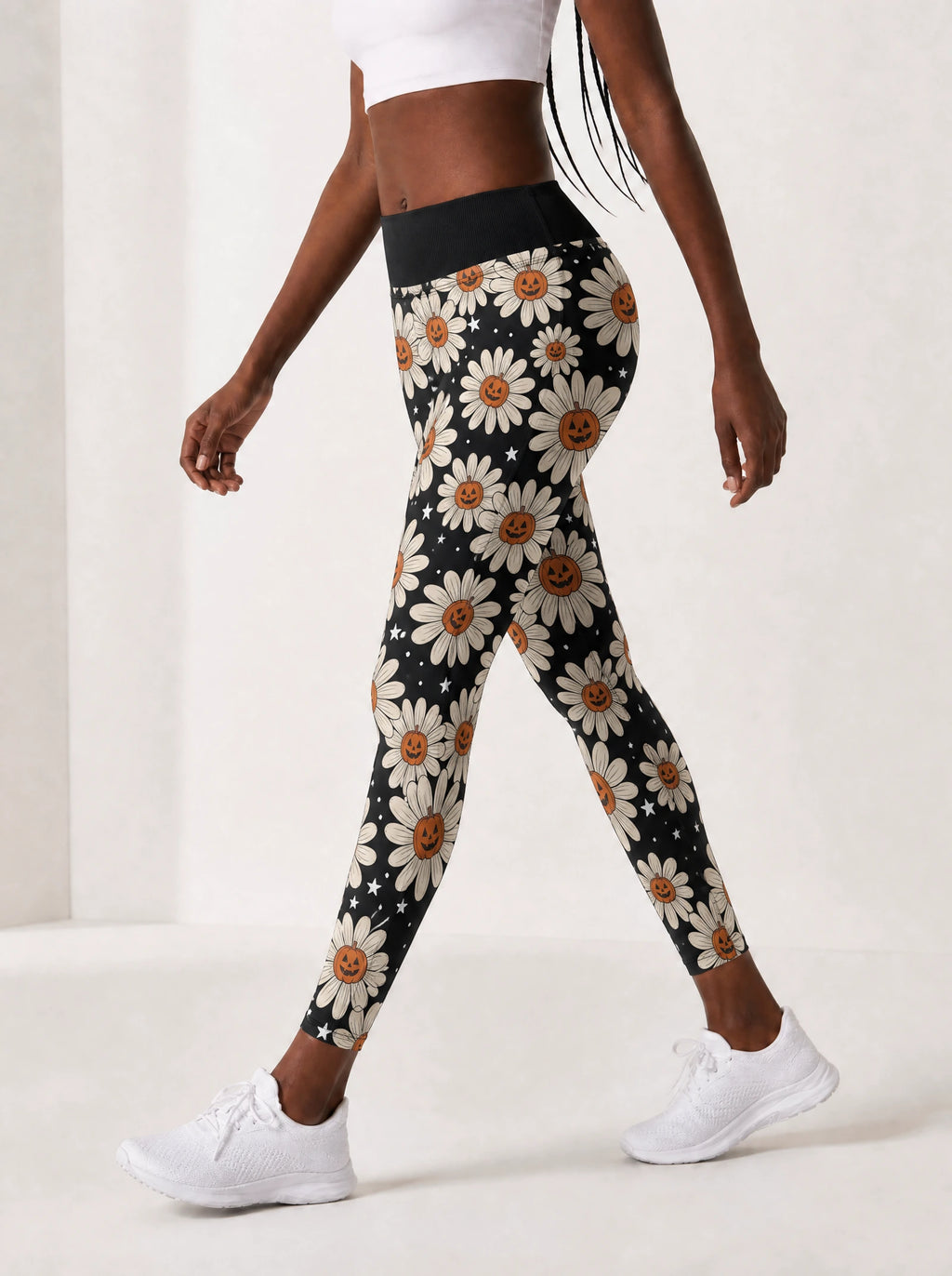 "Cheka" Halloween Leggings — side view on model, walking