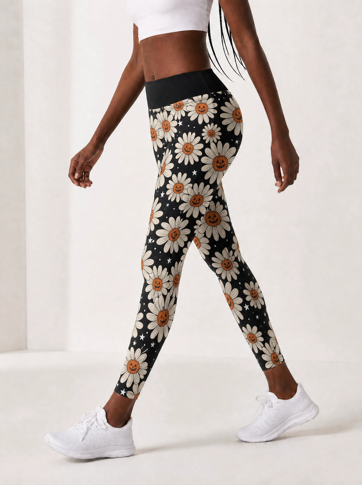 "Cheka" Halloween Leggings — side view on model, walking