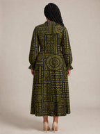 "Lamu" Long Puff Sleeve Dress — back view on model