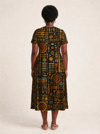 "Afrocentric Pattern" V Neck Midi Dress