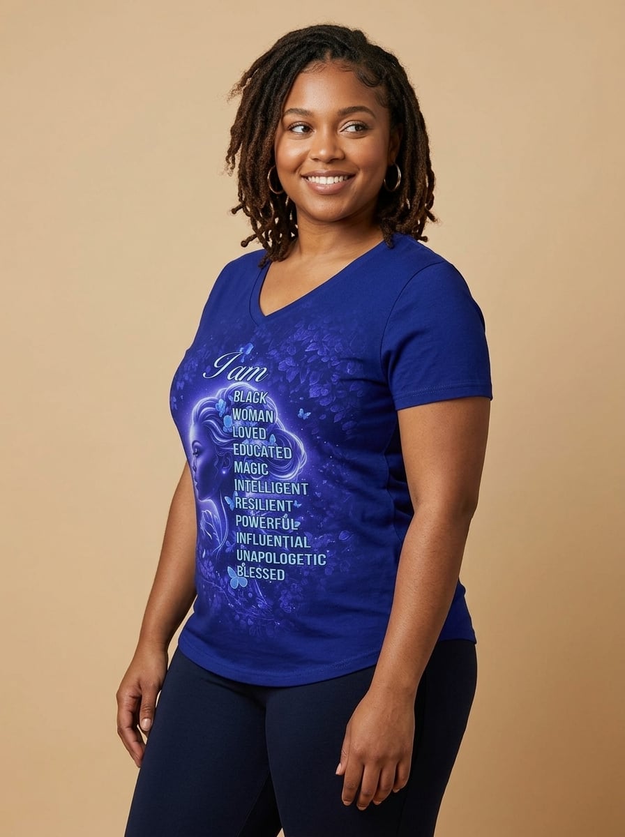 Black Woman Loved V-Neck T-Shirt