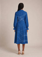 "Pwani" Long Puff Sleeve Dress — back view on model