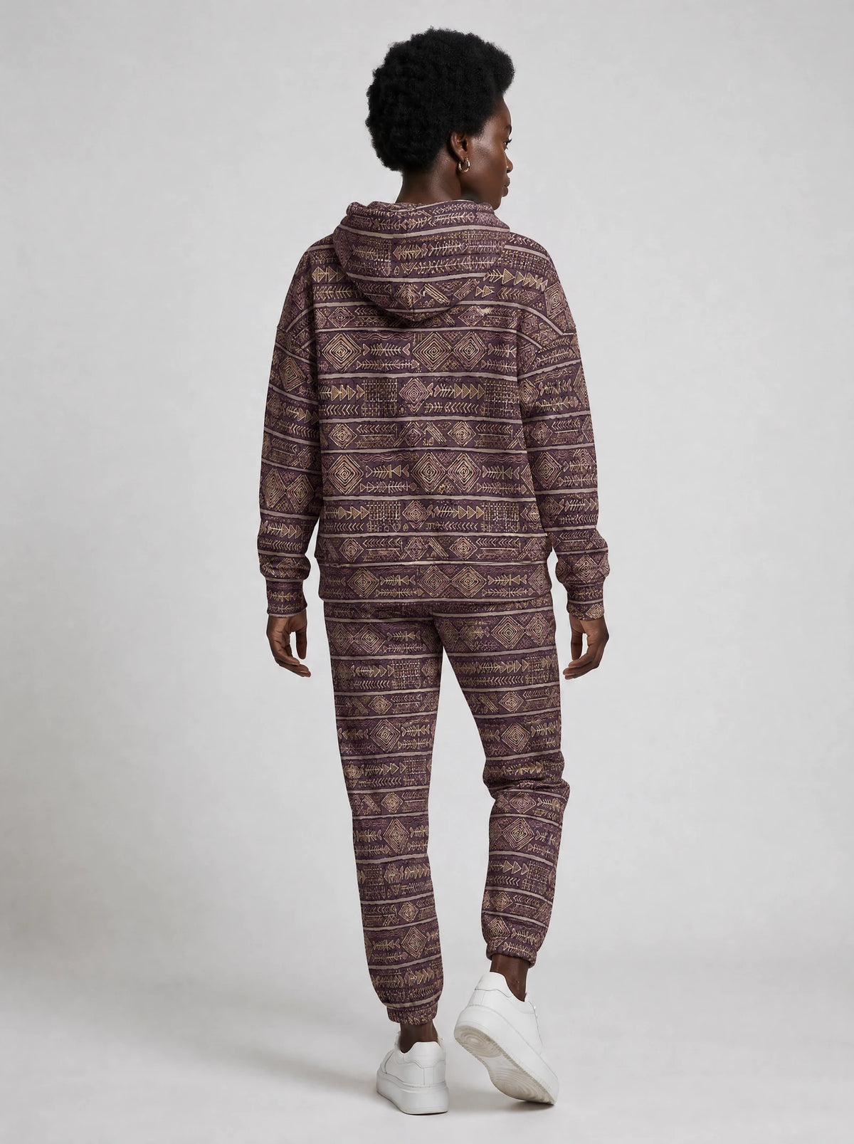 "Tabaka" Plum Gold Hoodie & Jogger Set — back view on model