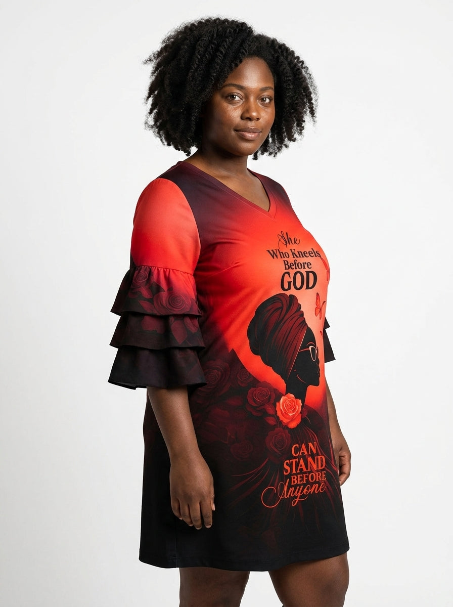 "Selah" Red Stacked Ruffle Sleeve Dress