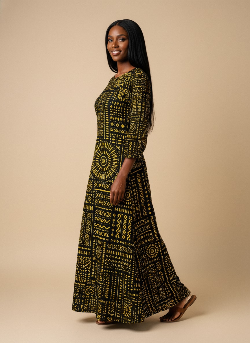 "Lamu" Long Sleeve Maxi Dress