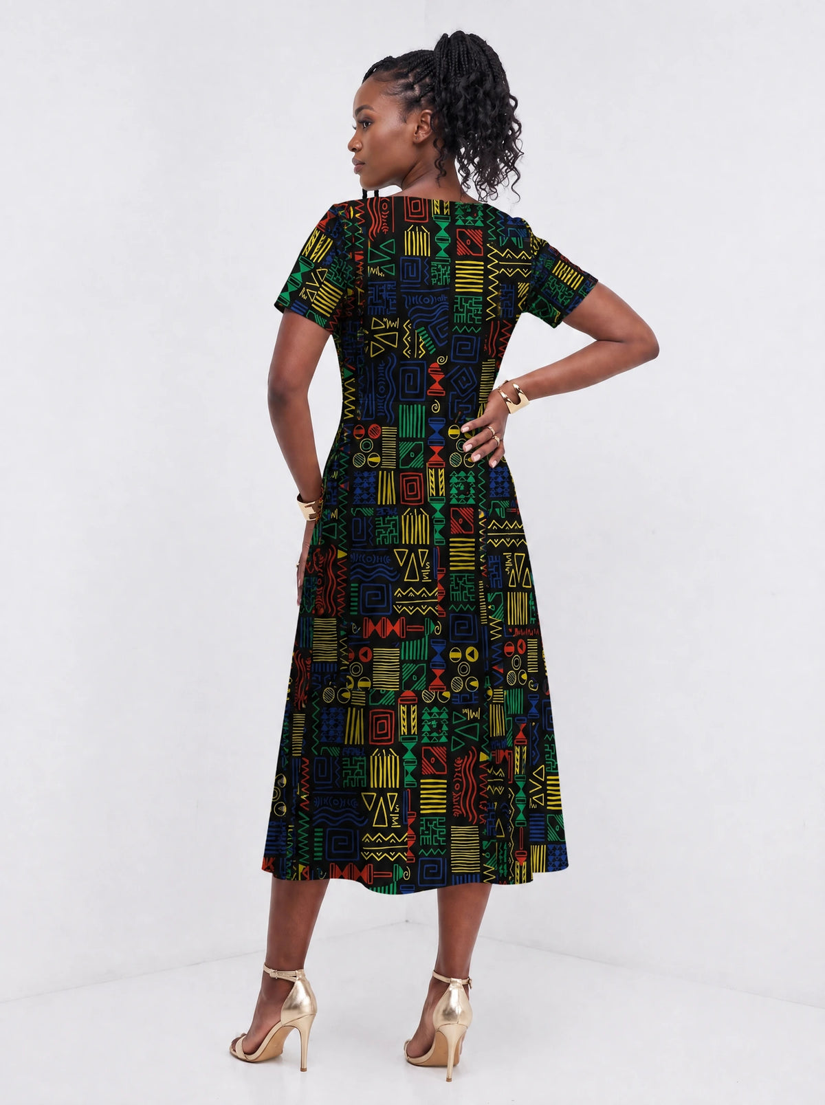 "Michoro" Sweetheart Midi Dress — back view on model