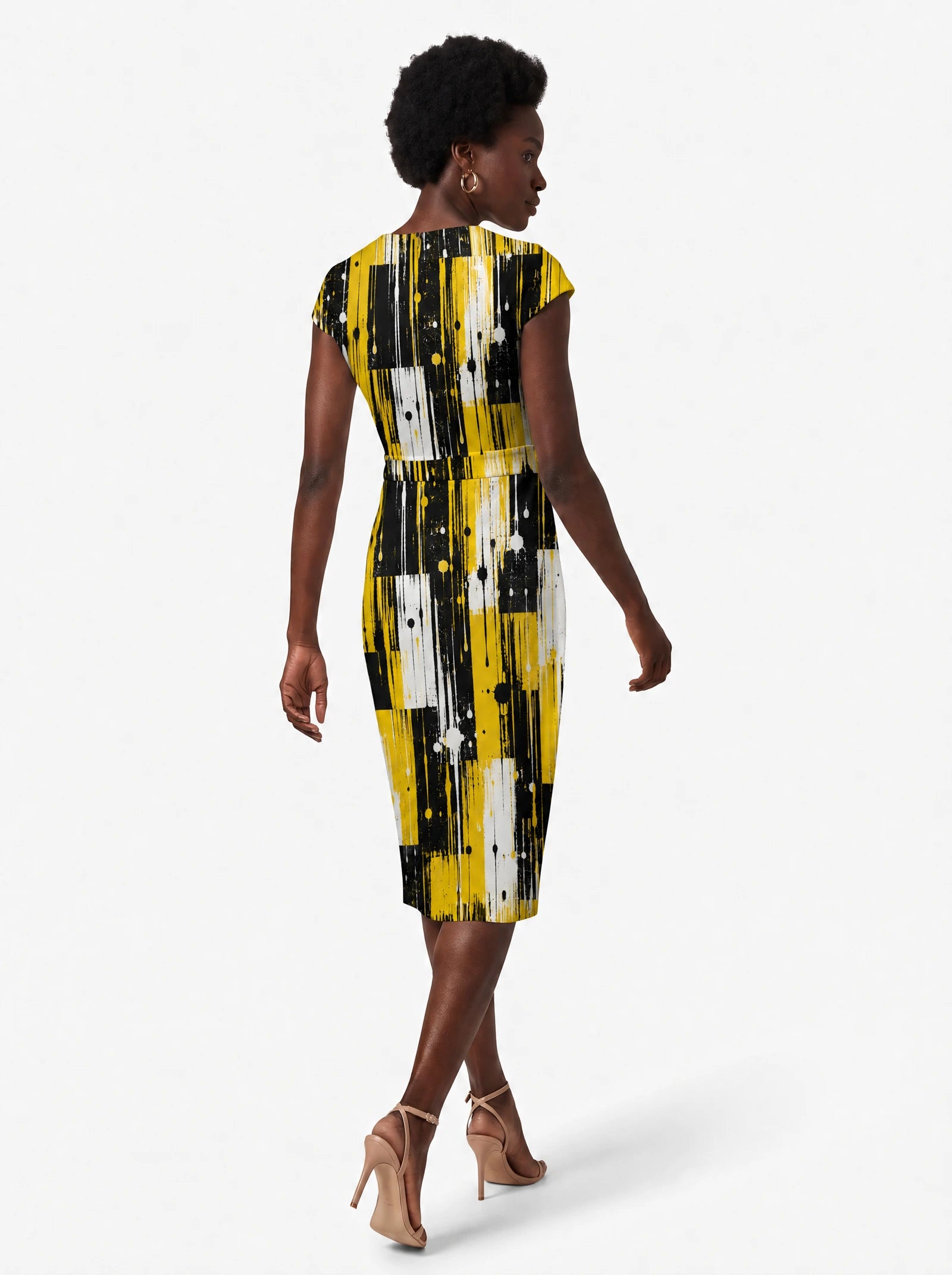 "Mvua" Cap Sleeve Midi Dress — back view on model
