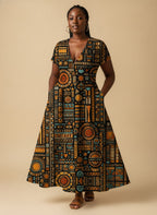 Afrocentric Pattern Short Sleeve Maxi Dress