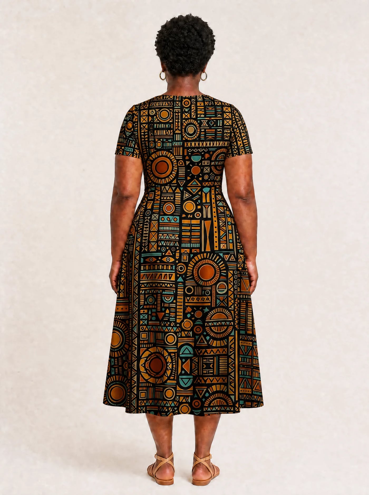 "Afrocentric Pattern" V Neck Midi Dress Promo