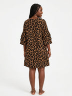"Unstoppable" Brown Leopard Stacked Ruffle Sleeve Dress