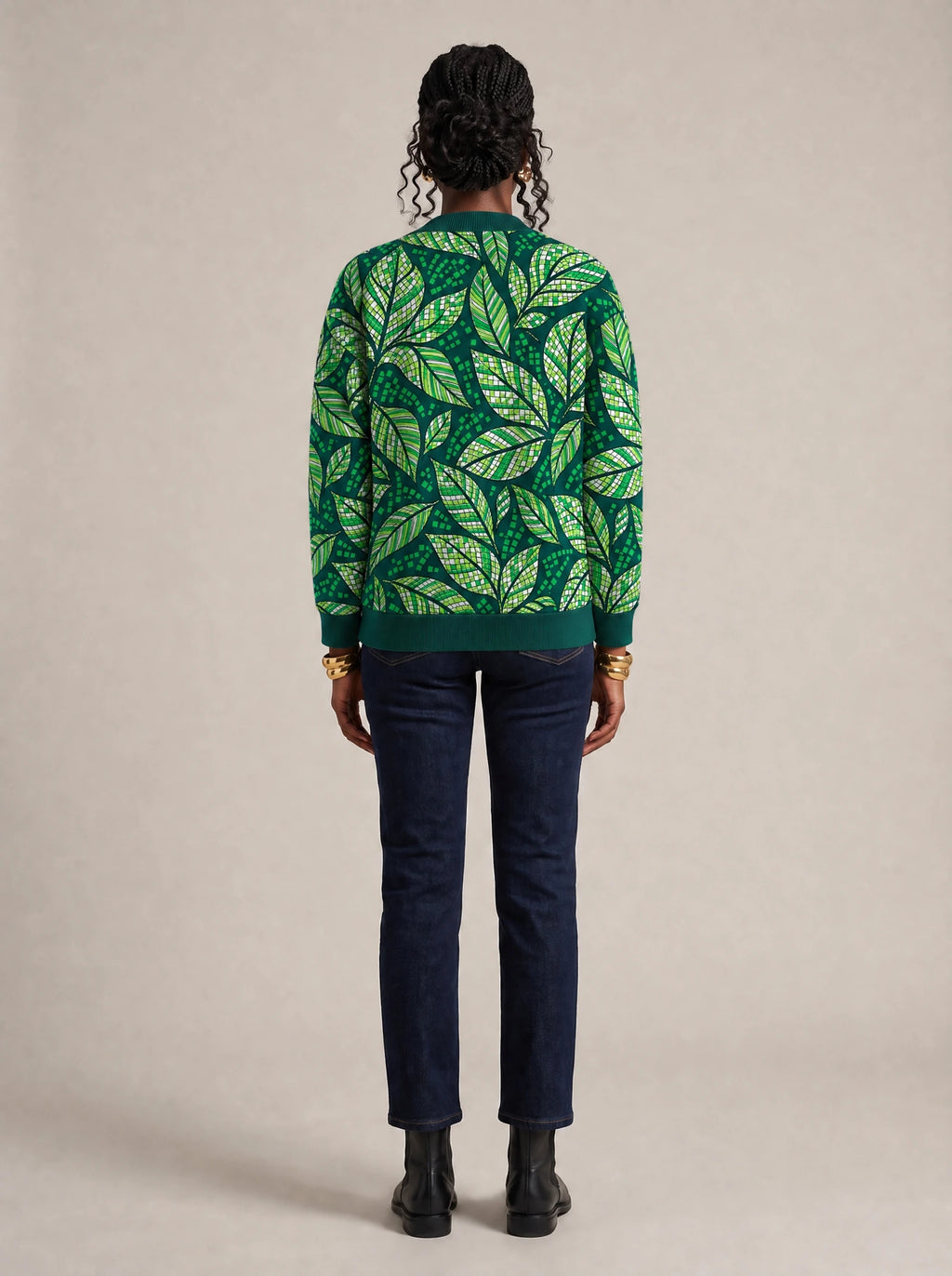 "Jani" Cardigan — back view on model