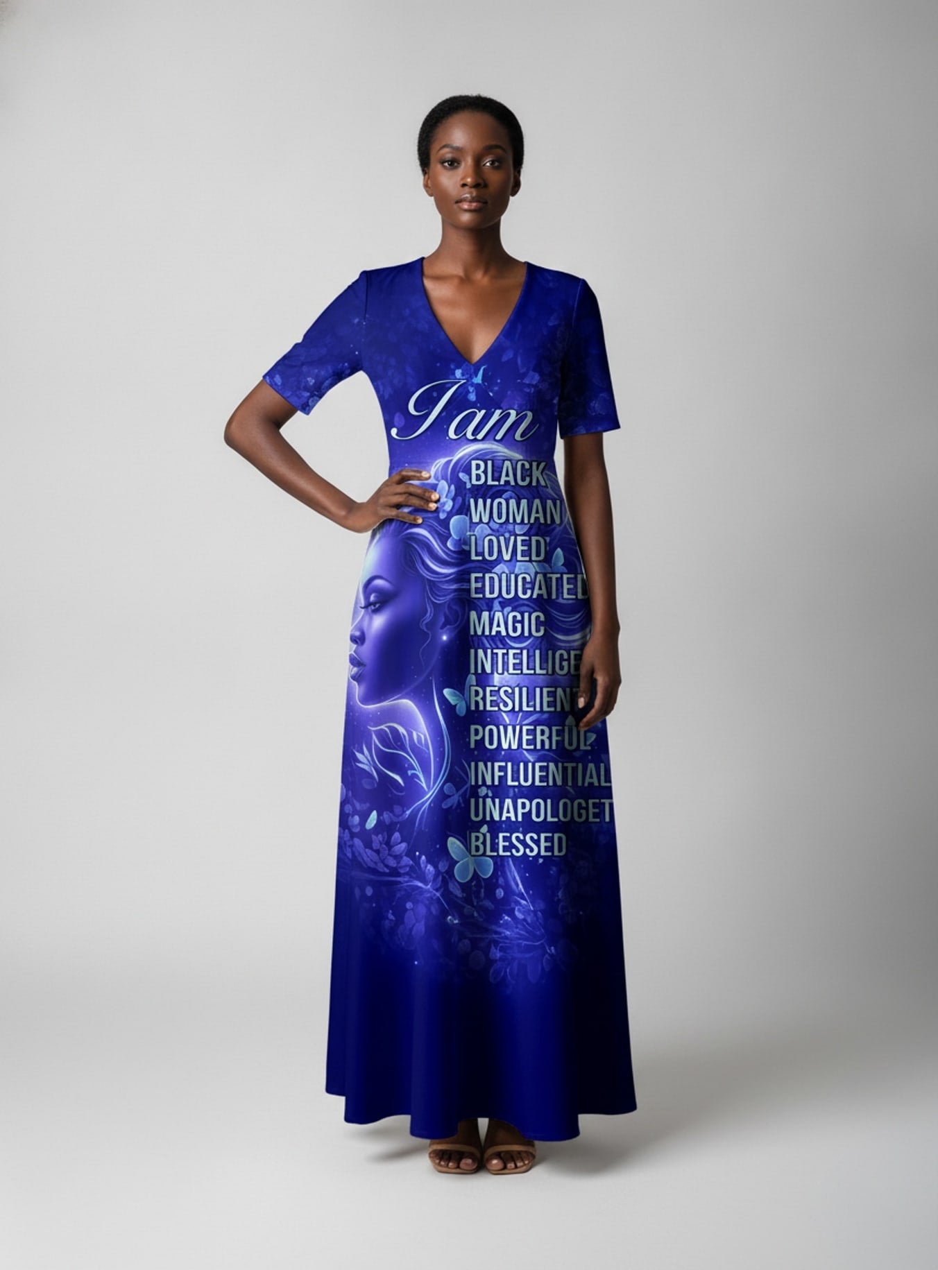 Black Woman Loved Short Sleeve Maxi Dress