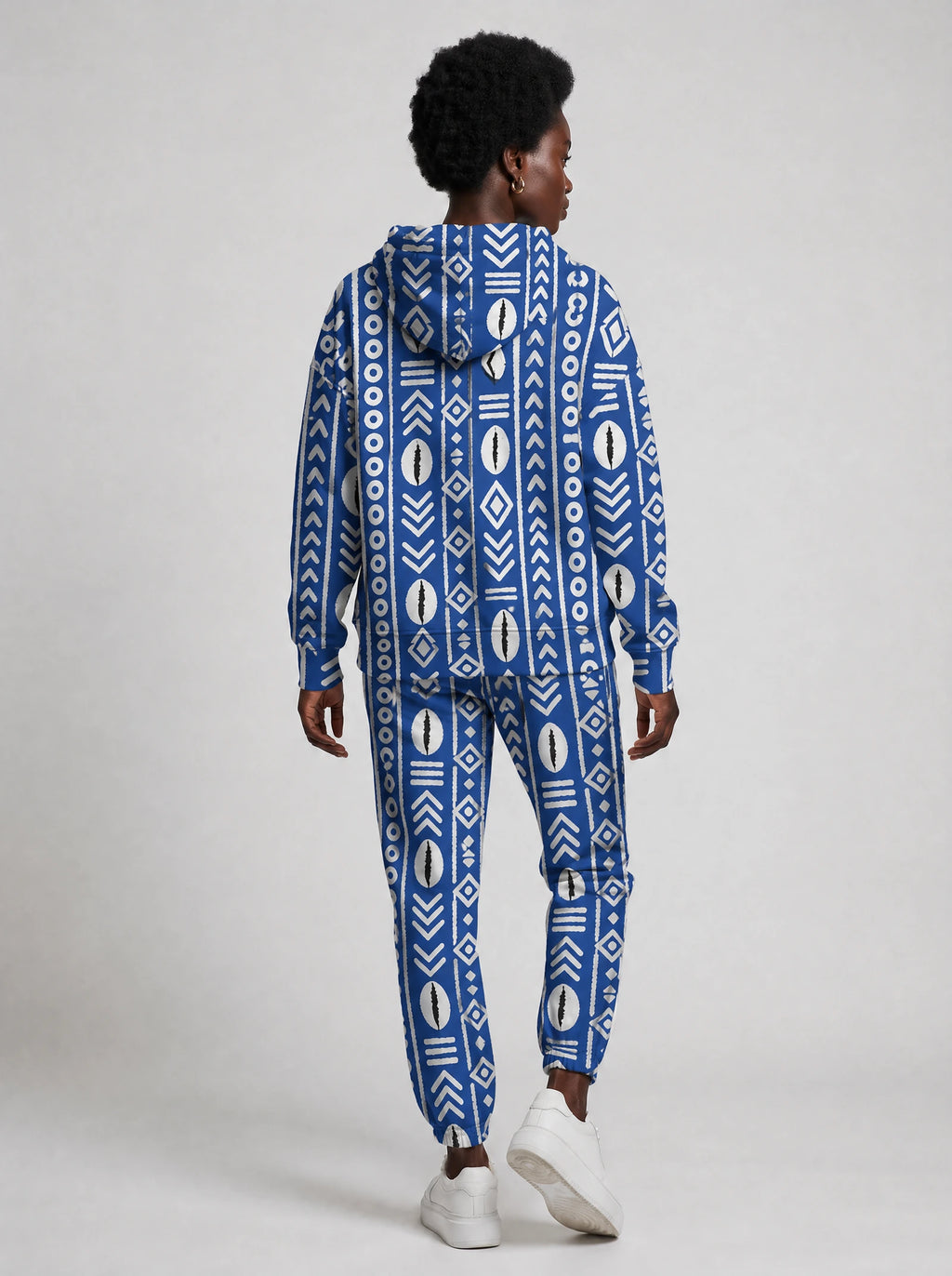 "Oshun" Royal Blue Hoodie & Jogger Set — back view on model